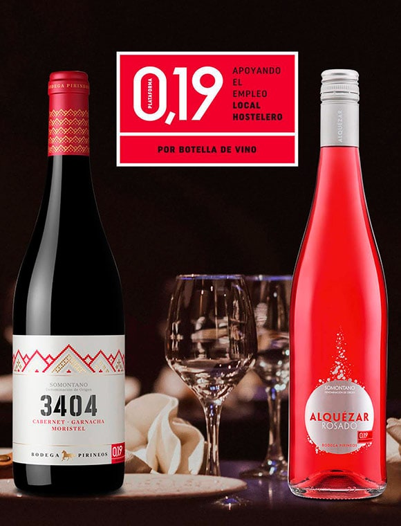 Comprar 3404 tinto y Alquézar Rosado ayuda a la Hostelería de Aragón.