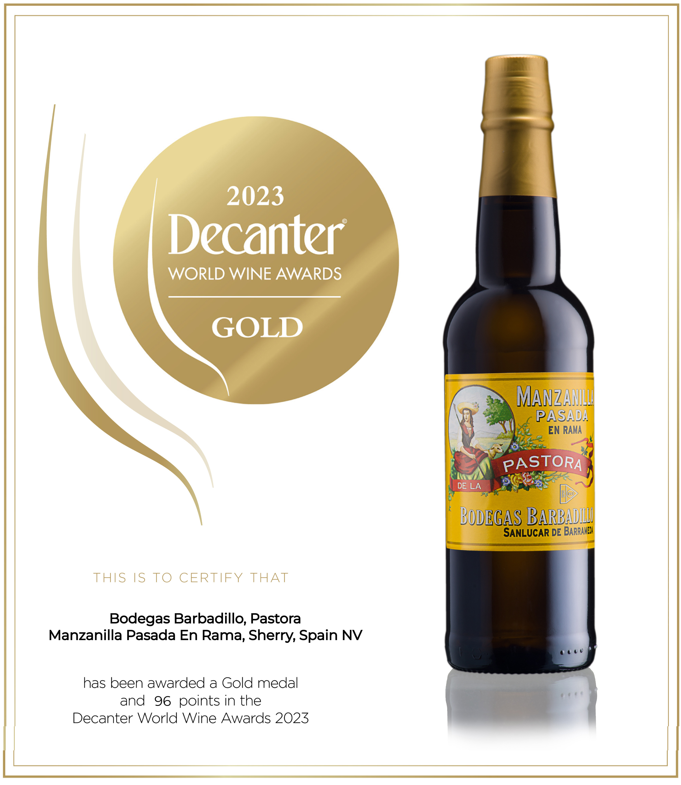 Manzanilla Pastora gana la Medalla de Oro en los Decanter World Wine Awards 2023